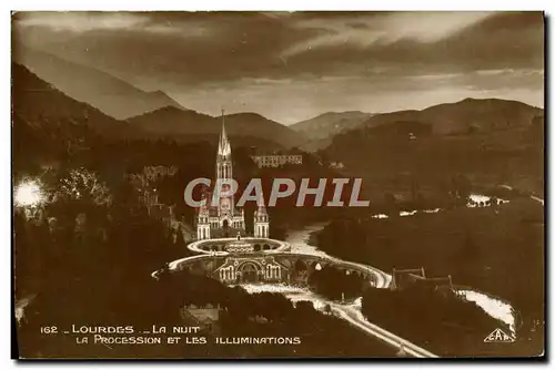 Cartes postales Lourdes La Nuit La procession et les illuminations