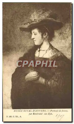 Ansichtskarte AK Musee Royal D&#39Anvers Rembrandt Van Ryn Portrait de femme