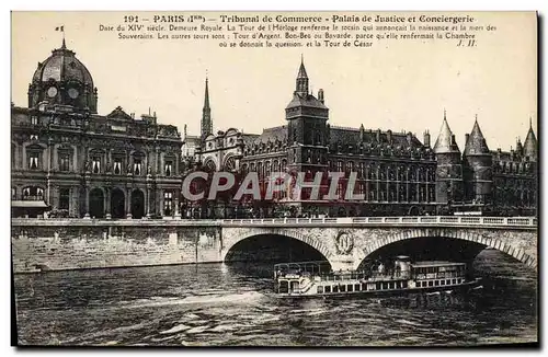 Ansichtskarte AK Paris Tribunal De Commerce Palais De Justice et Conciergerie Peniche Bateau