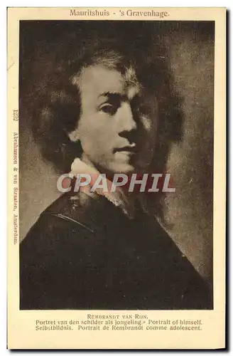 Cartes postales Rembrandt Van Rijn Portrait de Rembrandt comme adolescent Mauritshuis Gravenhage