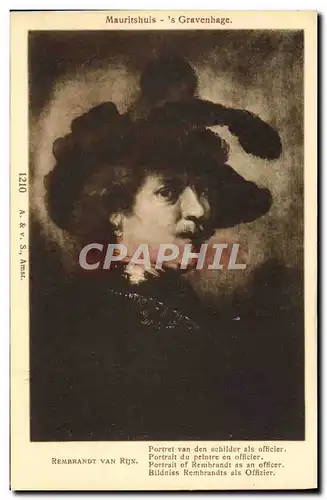 Cartes postales Rembrandt Van Rijn Mauritshuis Gravenhage Portrait du peintre en officier