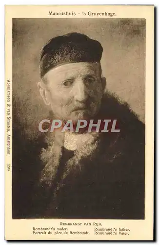 Cartes postales Rembrandt Van Rijn Mauritshuis Gravenhage Portrait du pere de Rembrandt