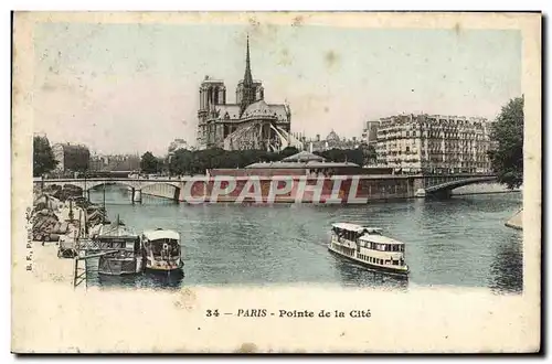 Cartes postales Paris Pointe De La Cite Bateau Peniche