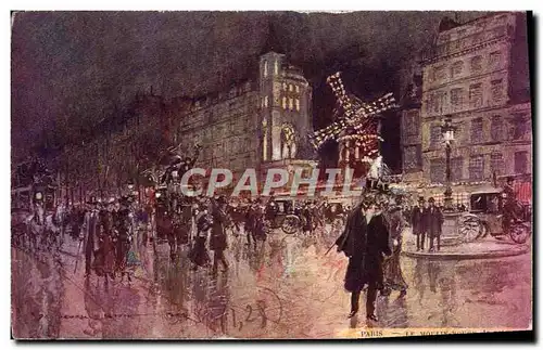 Cartes postales Paris Le Moulin Rouge Le soir