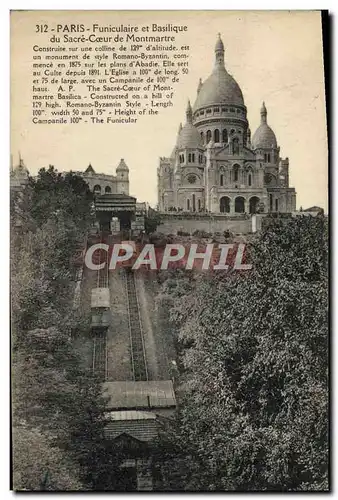 Ansichtskarte AK Paris Funicularie Et Basilique Sacre Coeur