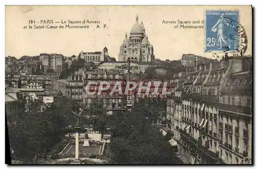 Cartes postales Paris Le Square D&#39Anvers et le Sacre Coeur de Montmartre