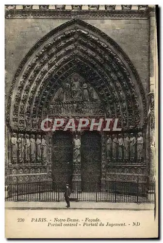 Cartes postales Paris Notre Dame Facade Portail central Portail du Jugement