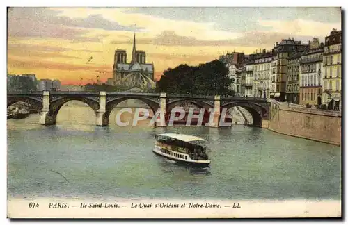 Ansichtskarte AK Paris Ile Saint Louis Le Quai d&#39Orleans et Notre Dame