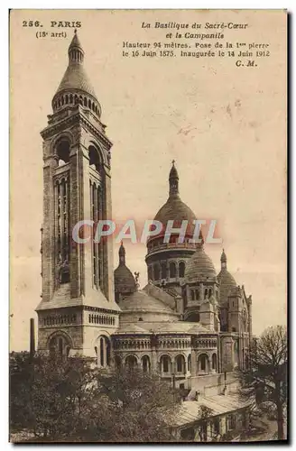 Cartes postales Paris La Basilique du Sacre Coeur et le Campanile