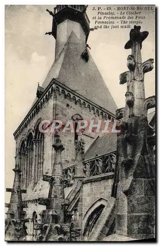 Cartes postales Le Mont St Michel Pinacles le clocher et la promenade des fous