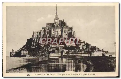 Cartes postales Le Mont St Michel Vue Prise de la Digue Par Grande Maree