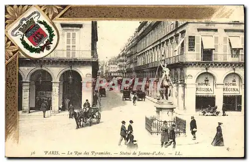 Cartes postales Paris La Rue des Pyramides Statue de Jeanne d&#39Arc Hotel Regina