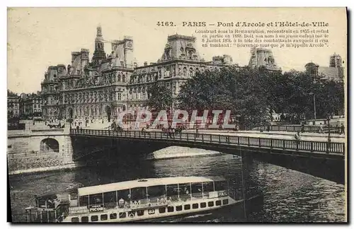 Ansichtskarte AK Paris Pont d&#39Arcole et L&#39Hotel de Ville Bateau Peniche