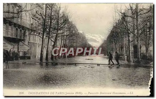 Cartes postales Paris Inondations Passerelle Boulevard Haussmann