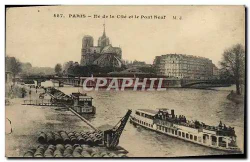 Cartes postales Paris Ile de la Cite et le Pont Neuf Bateau Peniche