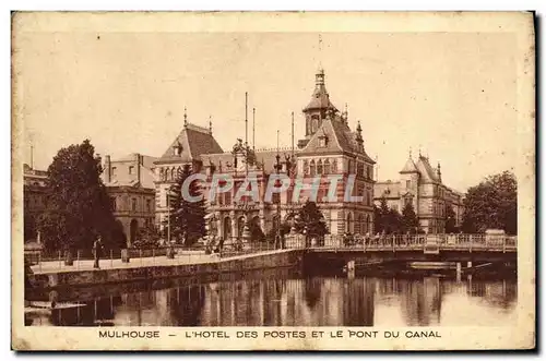 Cartes postales Mulhouse L'Hotel Des Postes Et Le Pont Du Canal
