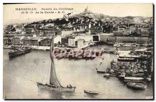 Cartes postales Marseille Bassin Du Carenage et Nd de la Garde Bateaux