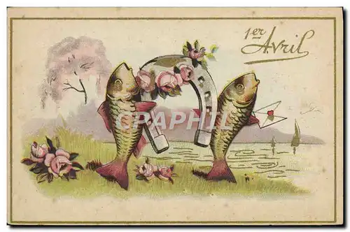 Cartes postales 1er Avril Poissons Fer a cheval