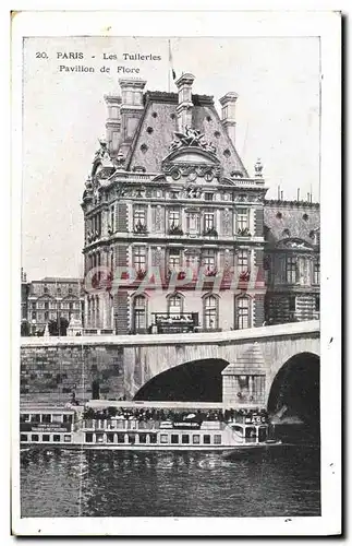 Cartes postales Paris Les Tullerles Pavillion De Flore Bateau peniche
