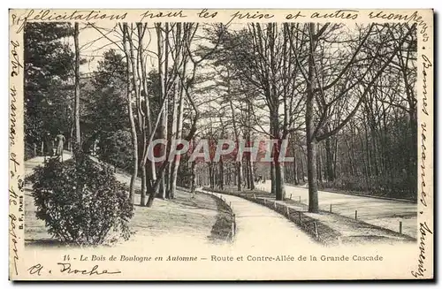 Cartes postales Paris Le Bois De Boulognne En automne Route et contre allee de la grande cascade