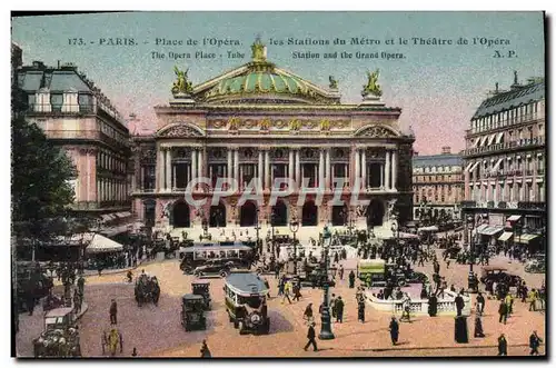 Ansichtskarte AK Paris Place de L&#39Opera Les stations du Metro et le theatre de l&#39Opera