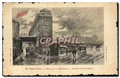 Cartes postales Paris Rue de la Bucherie Ancien Hotel Dieu Publicite maggi