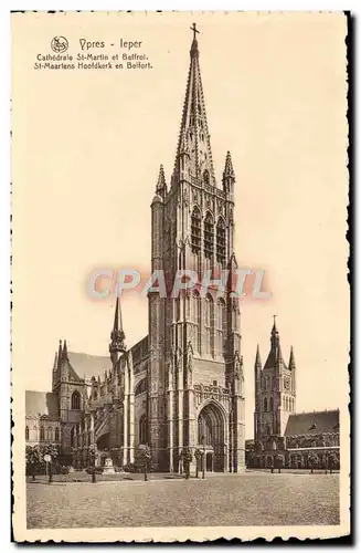 Cartes postales Ypres Cathedrale St Martin et beffroi