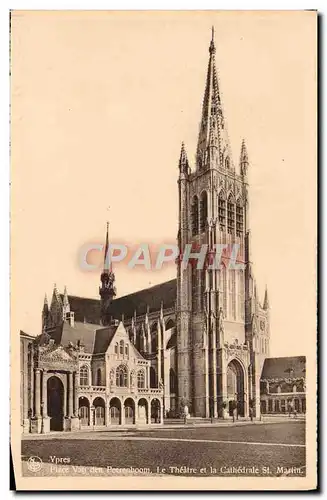 Cartes postales Ypres Le theatre et la cathedrale St Martin