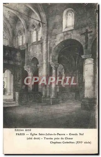 Cartes postales Paris Eglise Saint Julien le Pauvre Grande Nef Travees pres du choeur