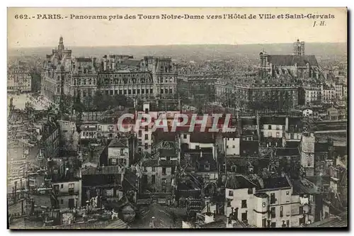 Cartes postales Paris Panorama Pris Des Tours Notre Dame vers l&#39hotel de ville et Saint Gervais