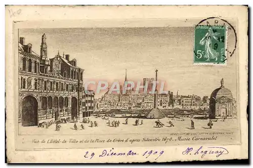 Cartes postales Paris Vue De I&#39Hotel De Ville Et De La Place De Greve 1670 Musee Carnavalet