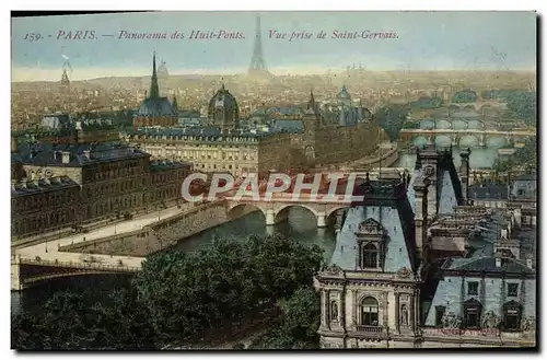 Cartes postales Paris Panorama Des Huit Ponts Vue prise de Saint Gervais Tour Eiffel