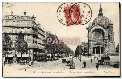 Cartes postales Paris Boulevard Malesherbes et l&#39eglise Saint Augustin