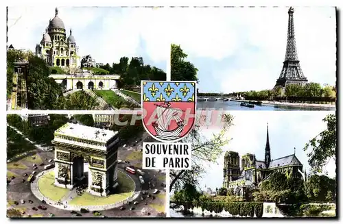 Cartes postales moderne Souvenir De Paris Sacre Coeur Tour Eiffel Arc de Triomphe Notre Dame