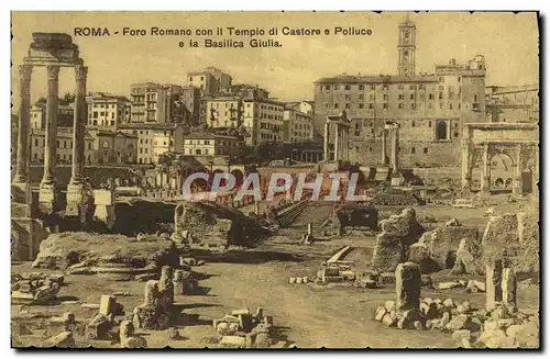 Cartes postales Roma Foro Romano coin il Tempio di Castore e Polluce e la Basilica Giulia