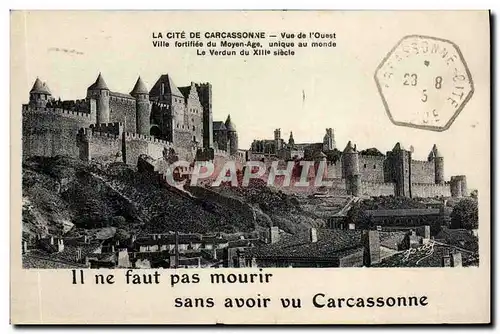 Cartes postales La Cite de Carcassonne Vue de l&#39Ouest bon cachet Carcassonne Cite