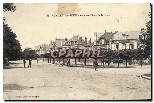 Cartes postales Romilly sur Seine Place de la Gare Cachet Commanderie d&#39Etapes Depot d&#39Eslopes Eslopes Mil