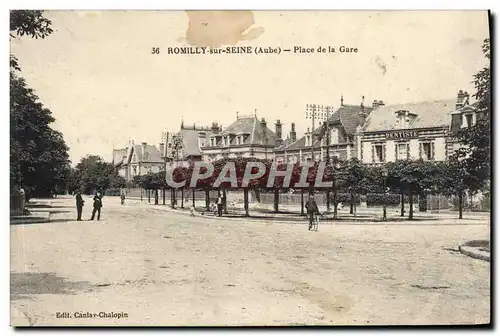 Cartes postales Romilly sur Seine Place de la Gare Cachet Commanderie d'Etapes Depot d'Eslopes Eslopes Mil