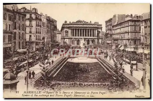 Cartes postales Marseille Square de la Bourse et Monument de Pierre Puget Cachet 115eme Territorial