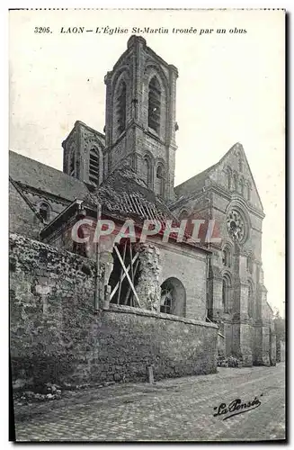 Cartes postales Laon L&#39Eglise St Martin Trouee Par Un Obus Militaria