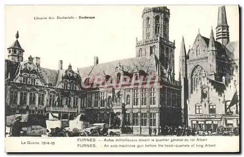 Cartes postales Furnes Autos Mitrailleuses Devant Le Quartier general du roi Albert Militaria