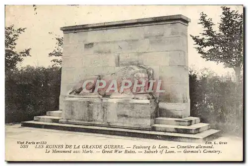 Cartes postales Militaria Les Ruines De La Grande Guerre Faubourg De Laon Le monument aux morts Lion