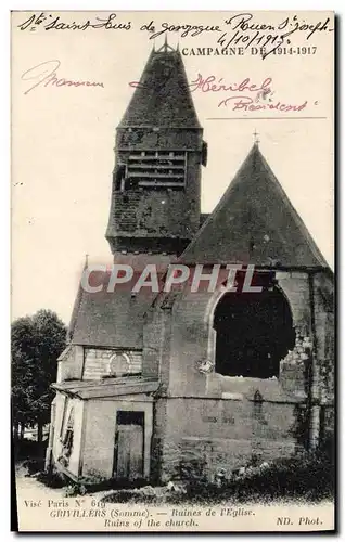 Cartes postales Militaria Grivillers Ruines De I'Eglise