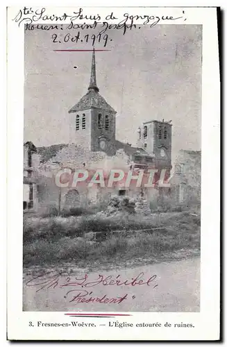 Cartes postales Militaria Fresnes En Woevre L&#39Eglise Entouree De Ruines