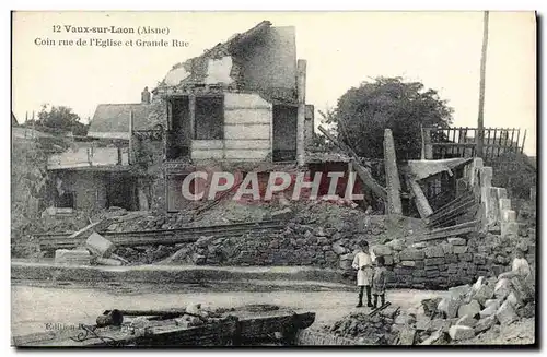 Cartes postales Vaux Sur Laon Coin Rue De I&#39Eglise Et Grande Rue Militaria Enfants