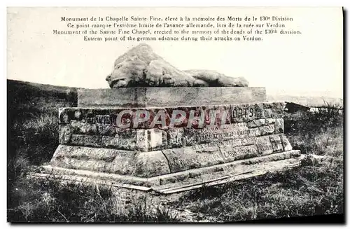 Cartes postales Monument De La Chapelle Sainte Fine Lion Militaria