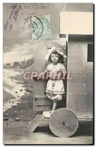 Cartes postales Fantaisie Enfant Monsieur Bebe a la mer Ah le voila