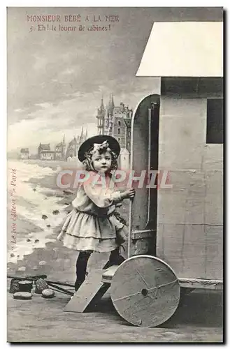 Cartes postales Fantaisie Enfant Monsieur Bebe a la mer Et le loueur de cabines