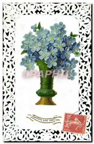 Cartes postales Fantaisie Brodee Fleurs