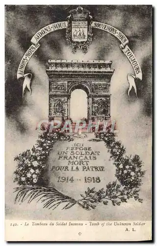 Cartes postales Paris Le tombeau du soldat inconnu Arc de Triomphe Militaria